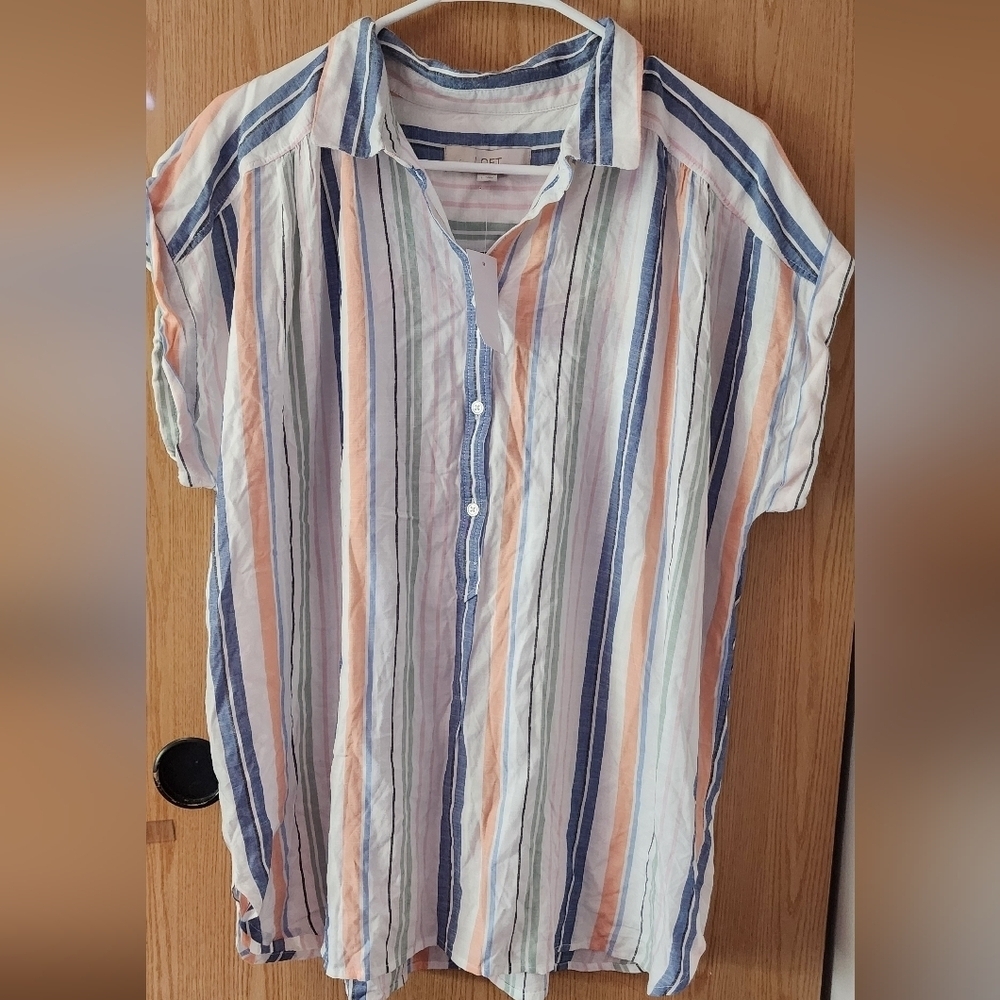 LOFT Multicolor Striped Button Down Shirt